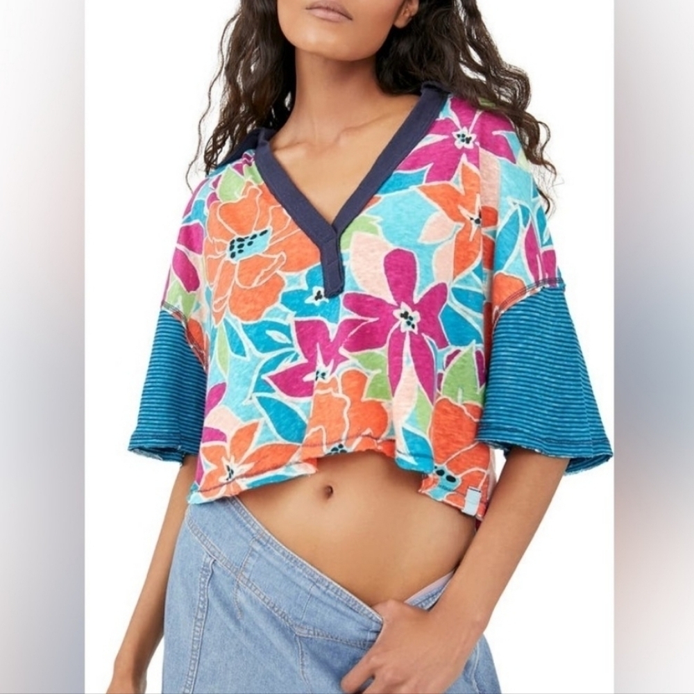 Free People On A Boat Boxy Crop Polo in Coastal Combo
